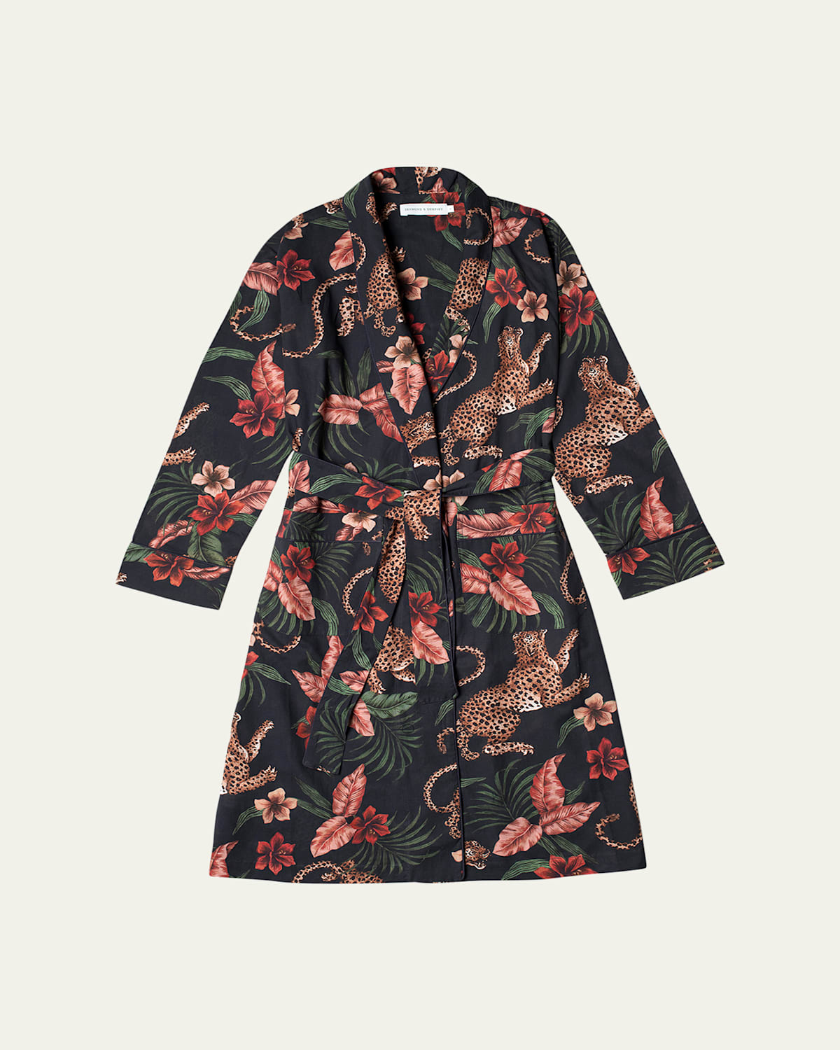 Animal-Print Piped Organic Cotton Robe