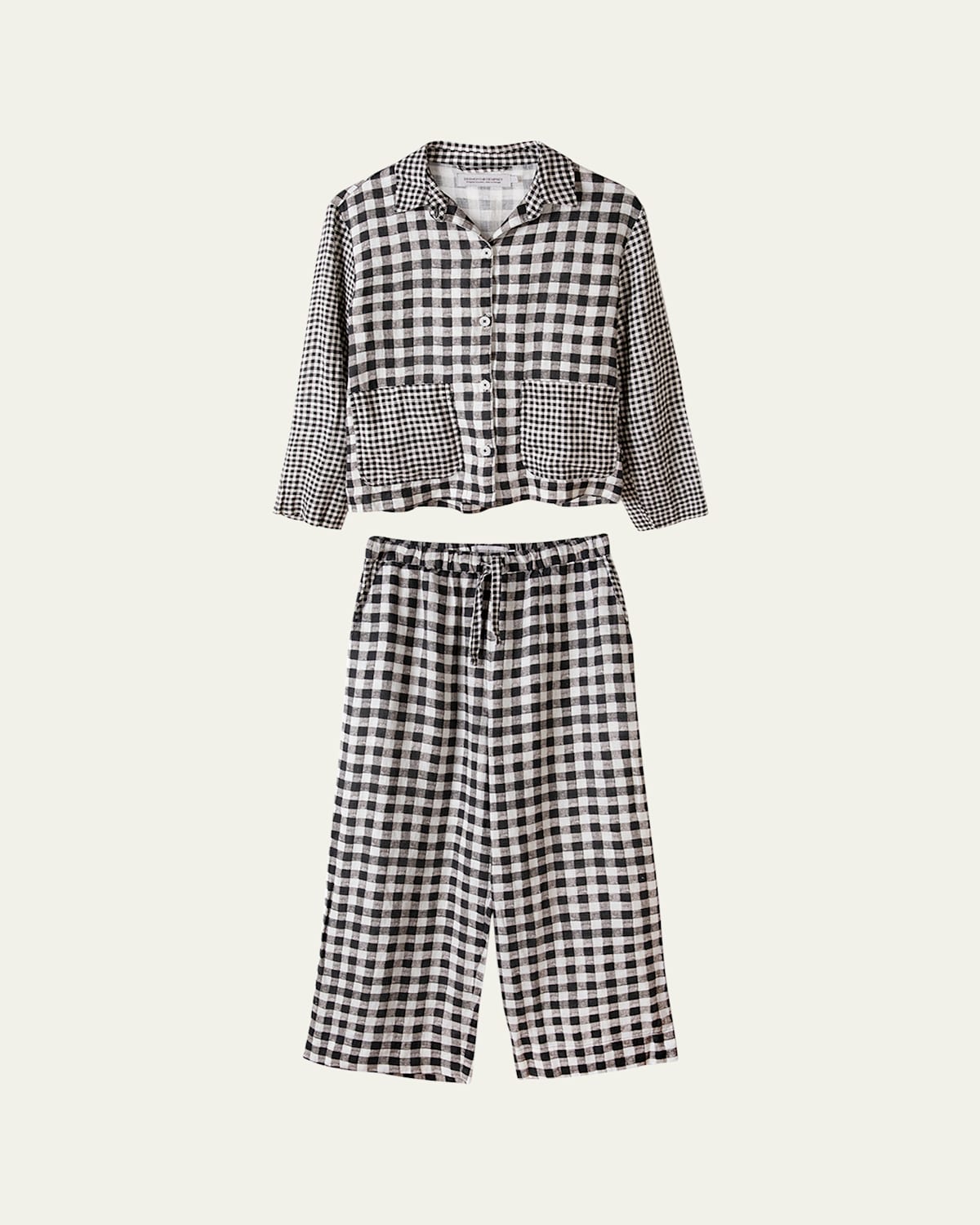 Cropped Gingham-Print Linen Pajama Set