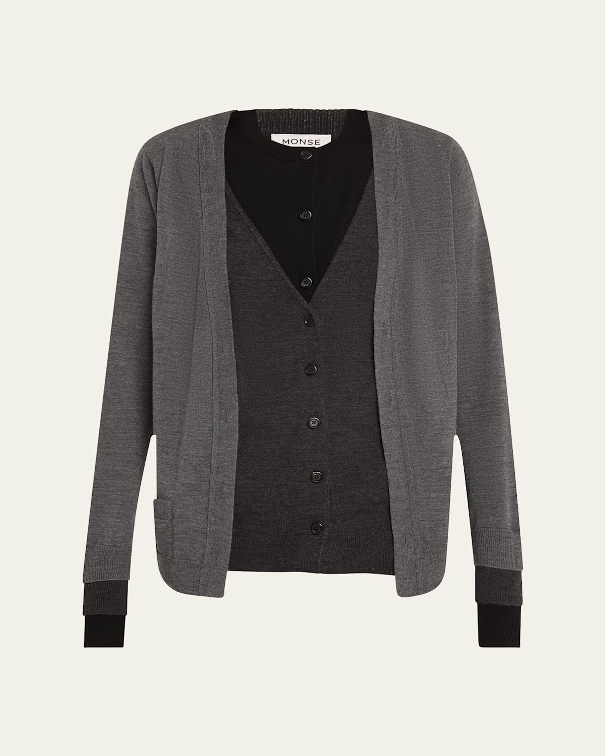 Monse Multi Layered Merino Wool Cardigan In Black Grey