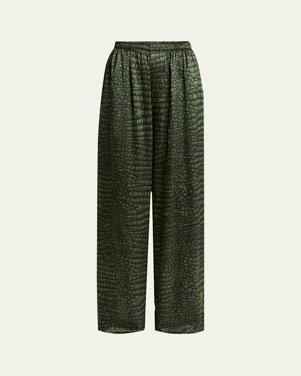 Balenciaga Crocodile Print Elastic Waistband Trousers In Green
