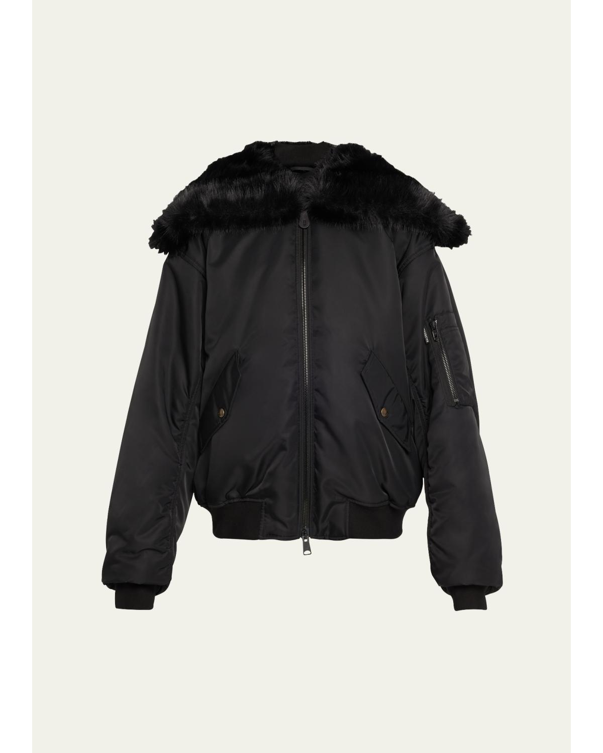 Faux Fur Hooded Bomber Jacket