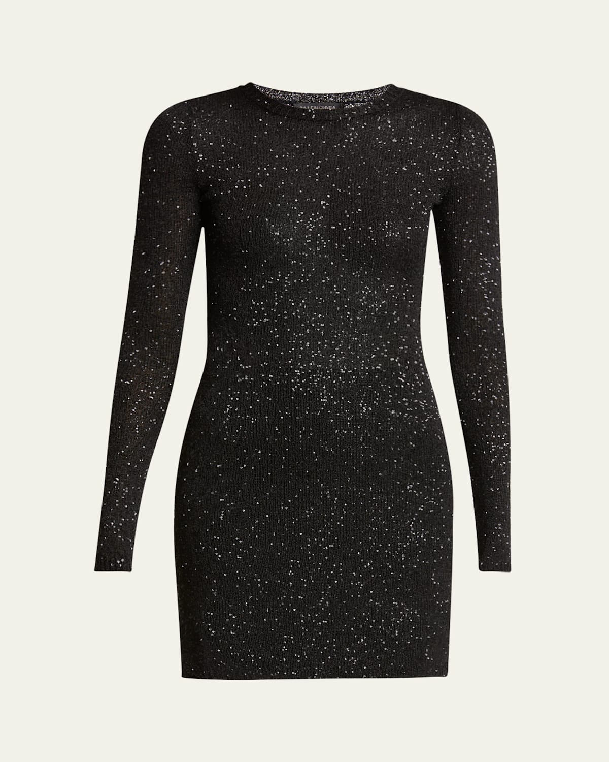 Sequined Knit Mini Long Sleeve Dress