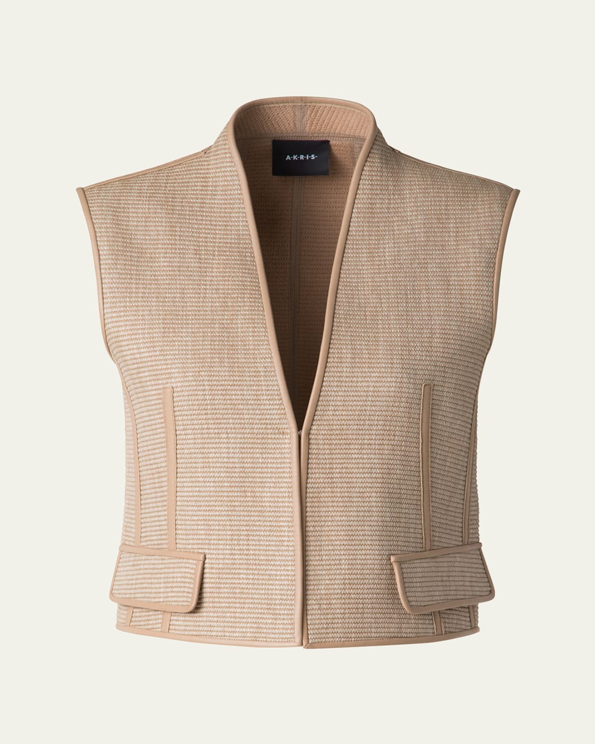 Akris Alvaro Short Raffia Leather-trim Vest In Cuoio
