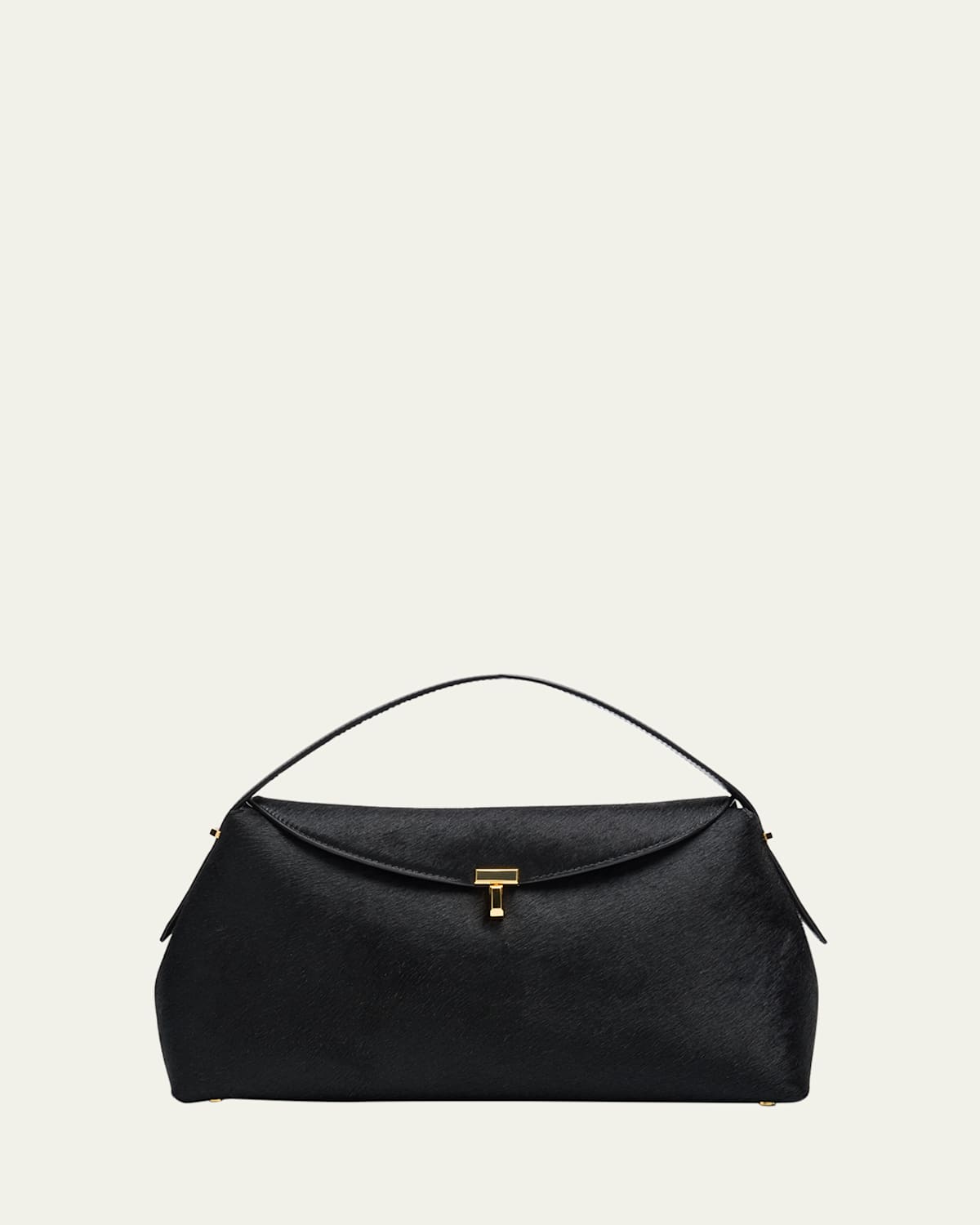 Totême T Lock Horsehair Top-handle Bag In Black
