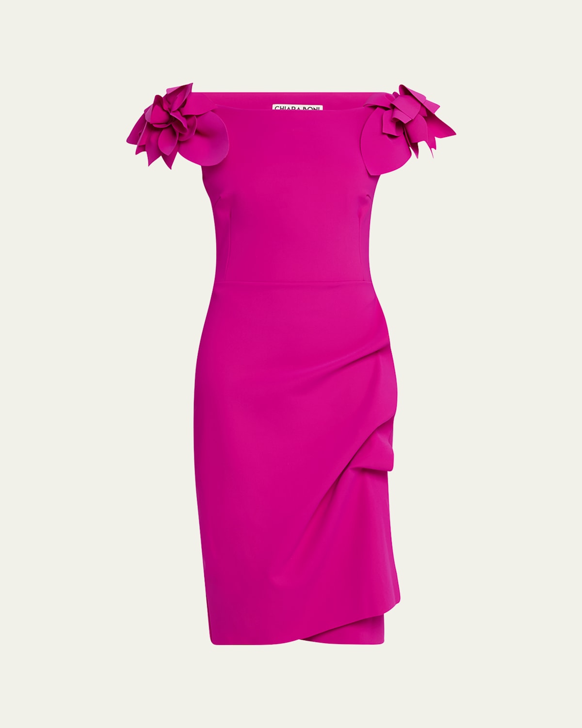 CHIARA BONI LA PETITE ROBE GOSIANA OFF-SHOULDER RUFFLE MIDI SHEATH DRESS 