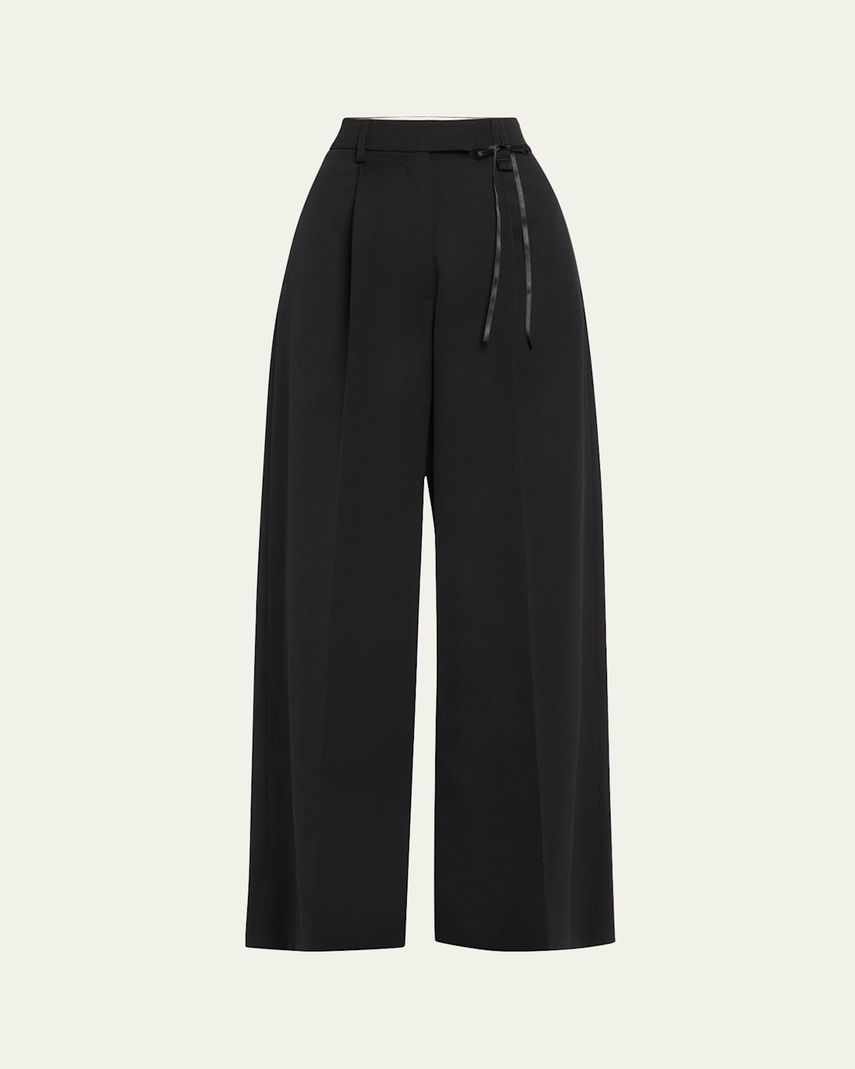 Simone Rocha Pleated Wide Leg Puddle Wool Trousers In Black