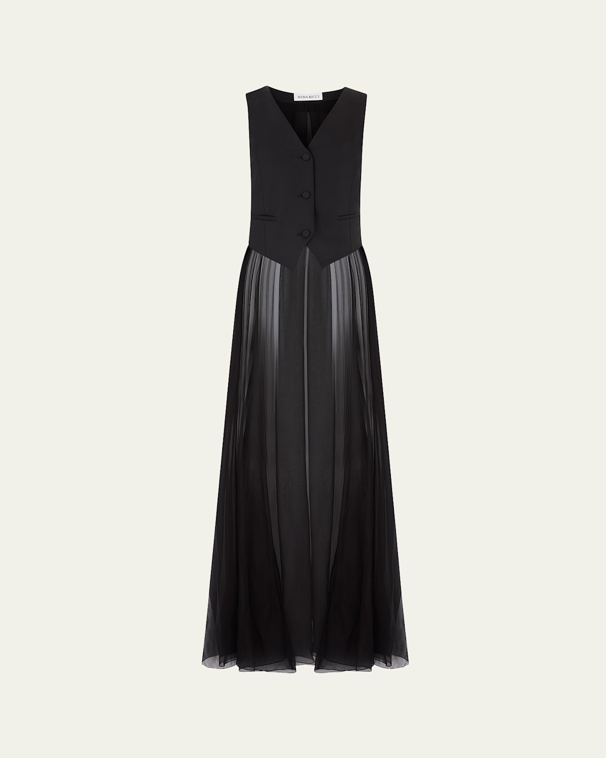 Long Chiffon Train Bow Wool Vest