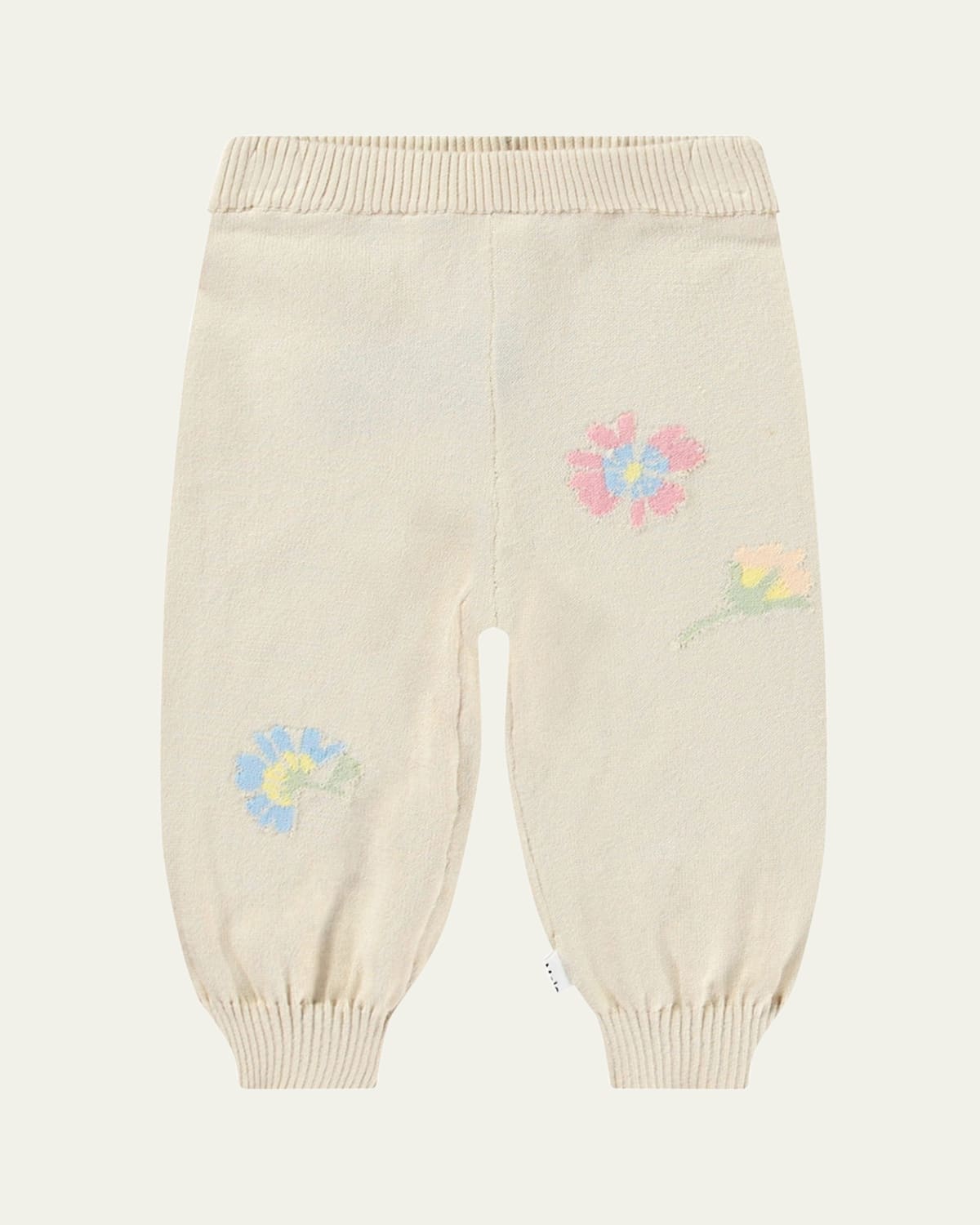 Molo Girl's Sol Knit Floral Intarsia Pants In Pastel Flora
