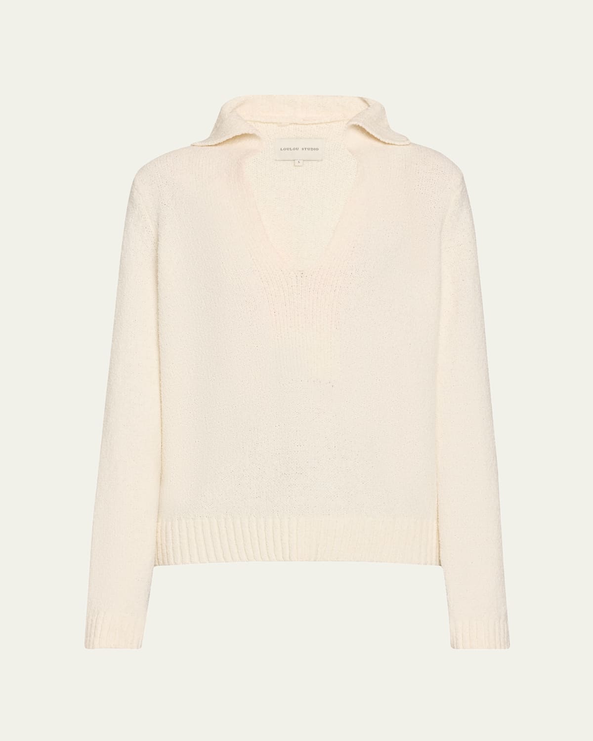 Loulou Studio Johnny Collar Cotton Sweater In Rice Ivory