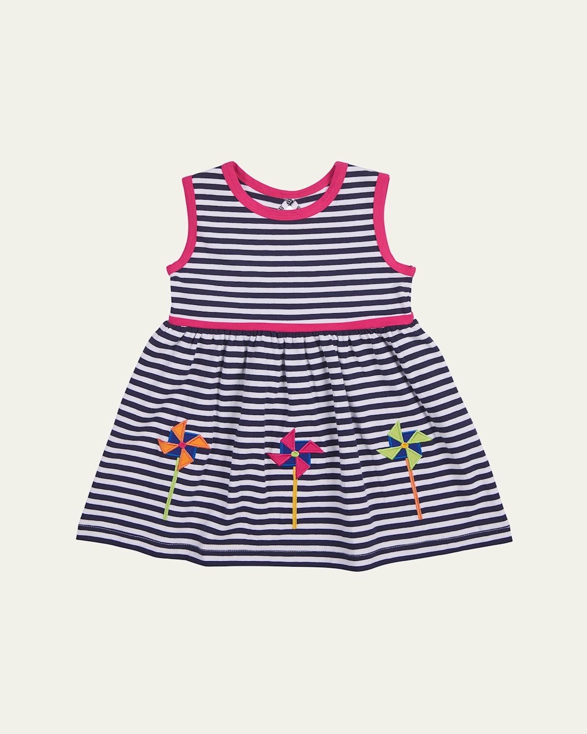 Shop Florence Eiseman Girl's Stripe Knit Dress With Pinwheels In Navy/white