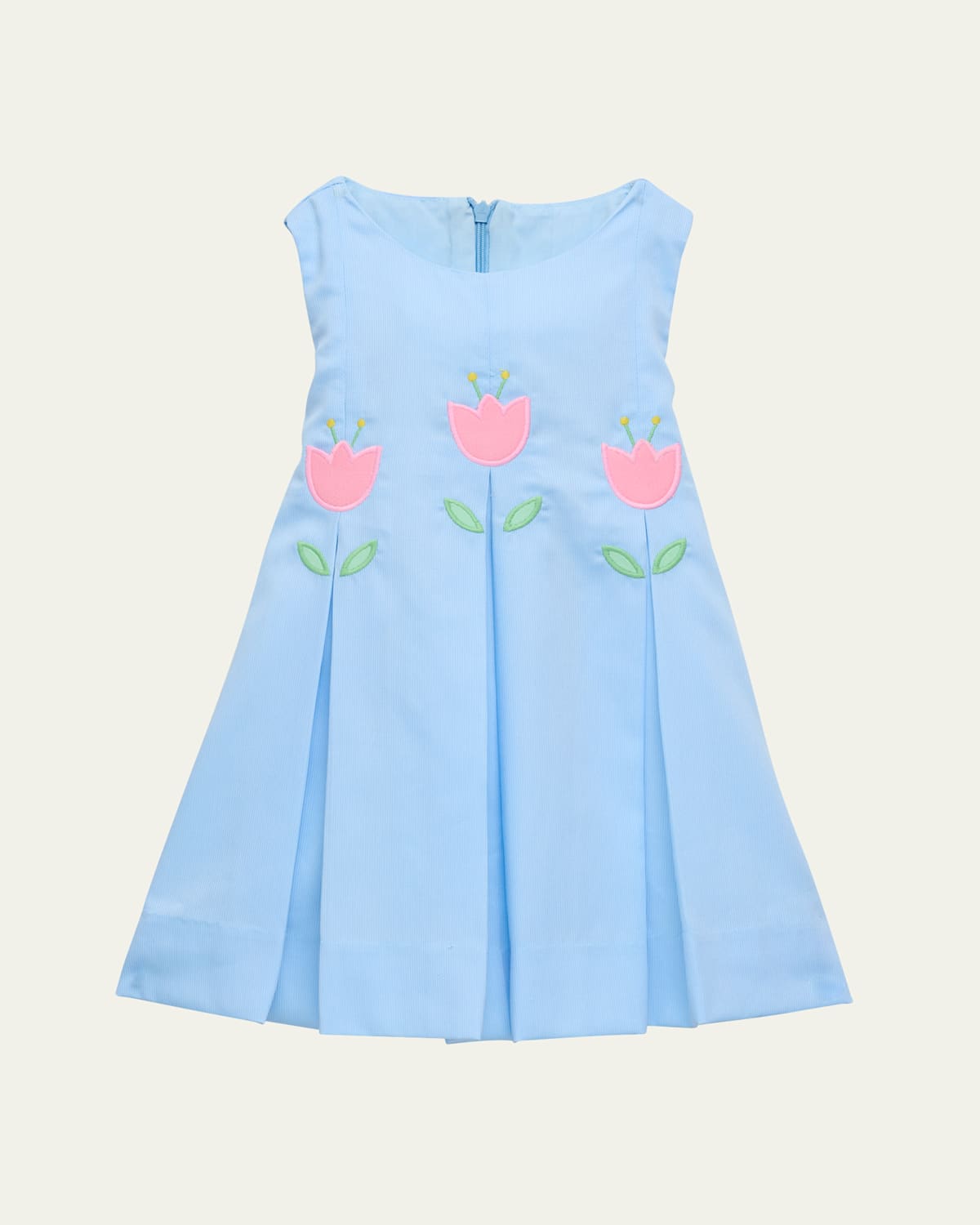 FLORENCE EISEMAN GIRL'S FINEWALE PIQUE DRESS W/ TULIP APPLIQUE 