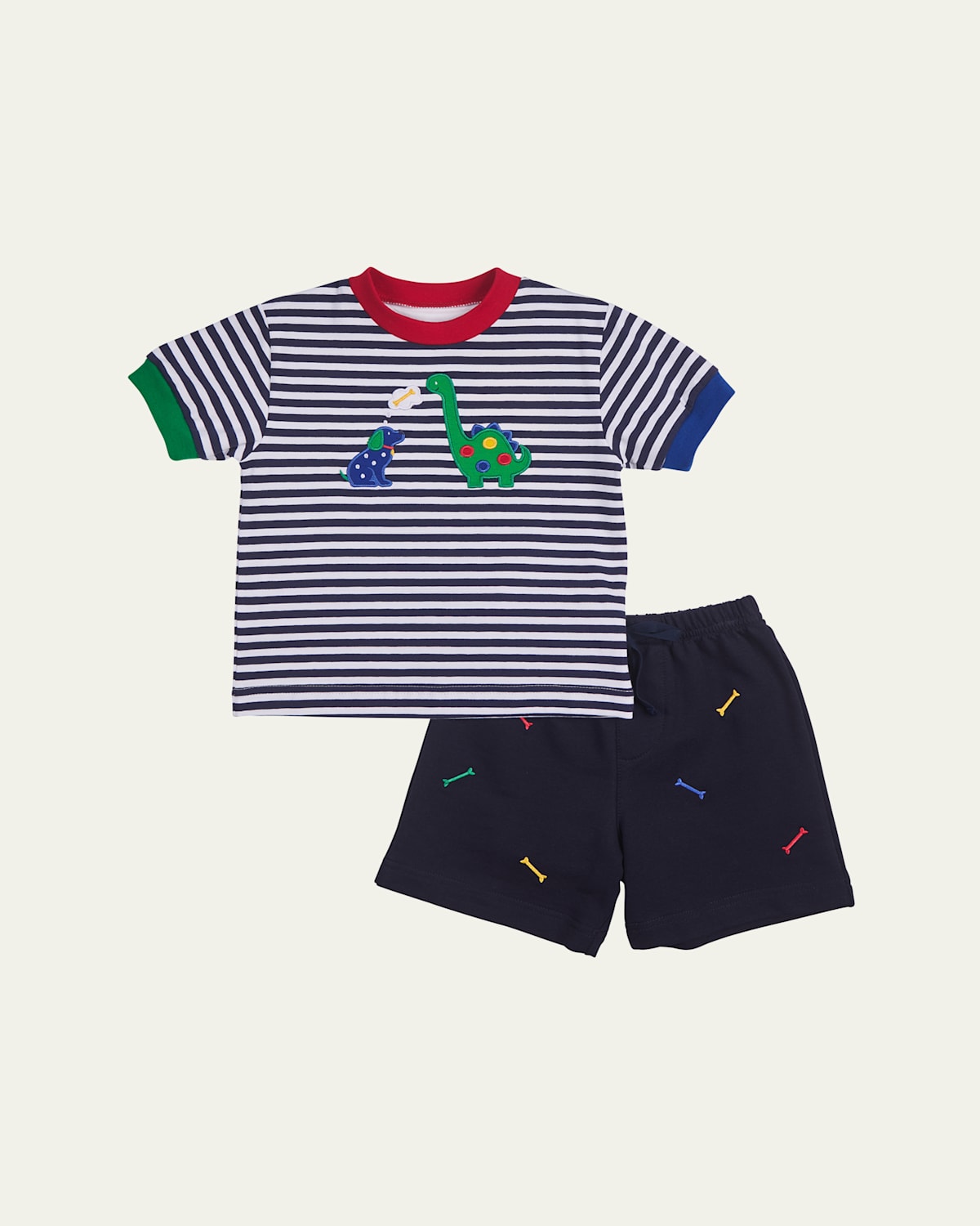 FLORENCE EISEMAN BOY'S DOG & DINO T-SHIRT AND SHORTS SET 