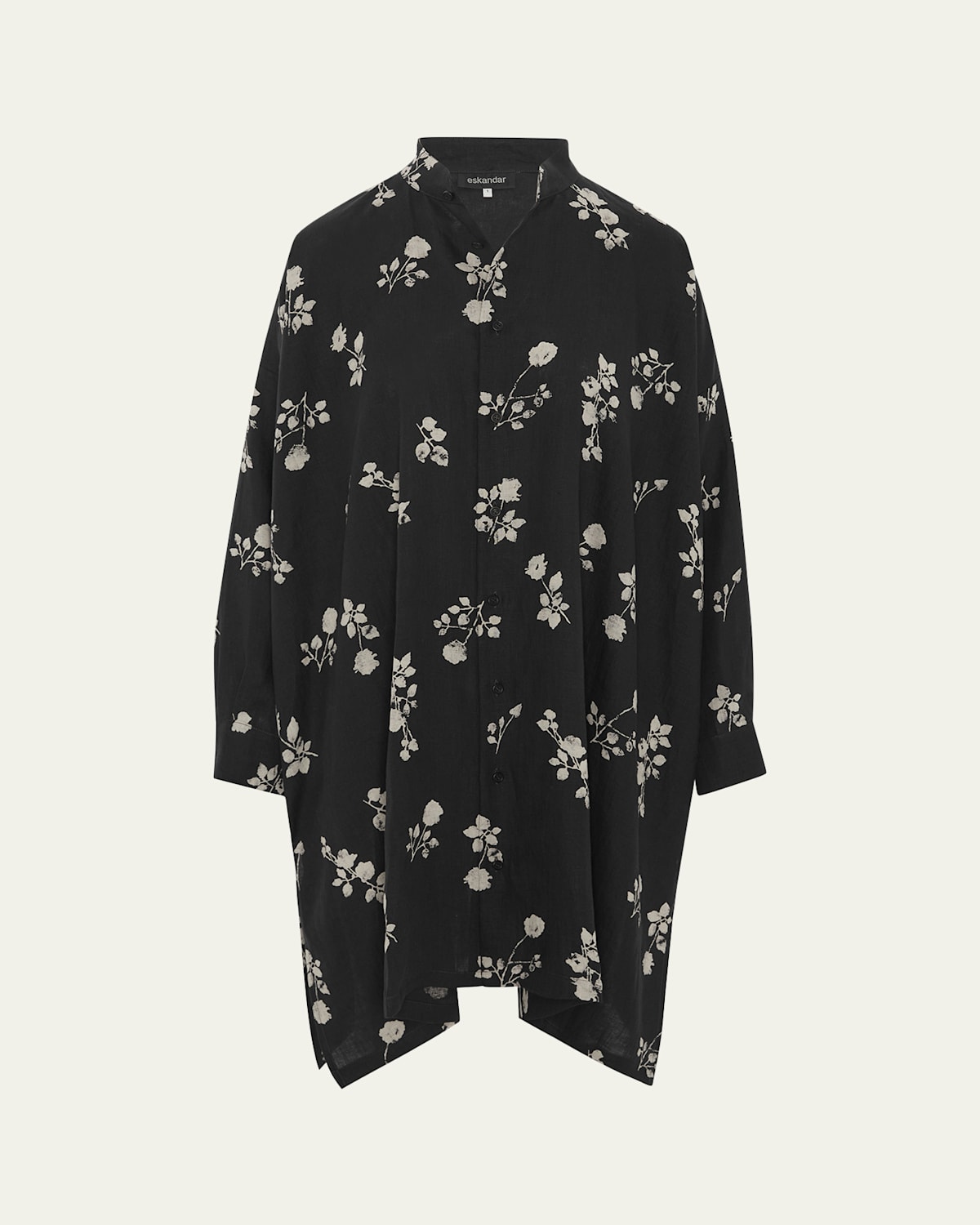 ESKANDAR WIDE A-LINE COLLARLESS SHIRT WITH SLITS (VERY LONG LENGTH) 