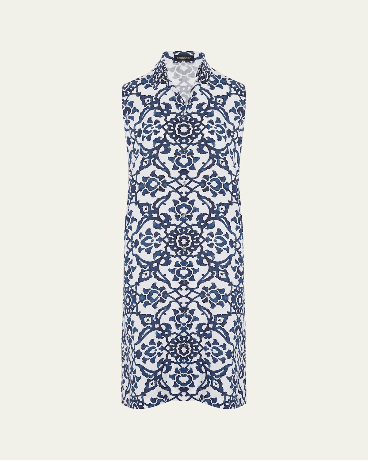 Eskandar Slim A-line Sleeveless Shirt Dress With Collar In Navy