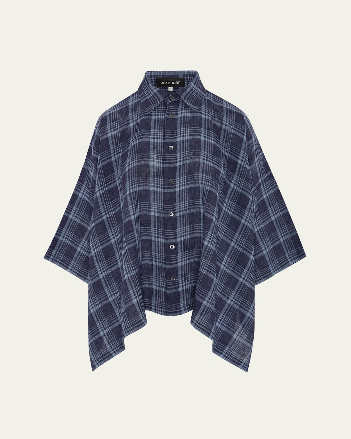 Eskandar Dps Short-sleeve Shirt With Collar (mid Plus Length) In Blue