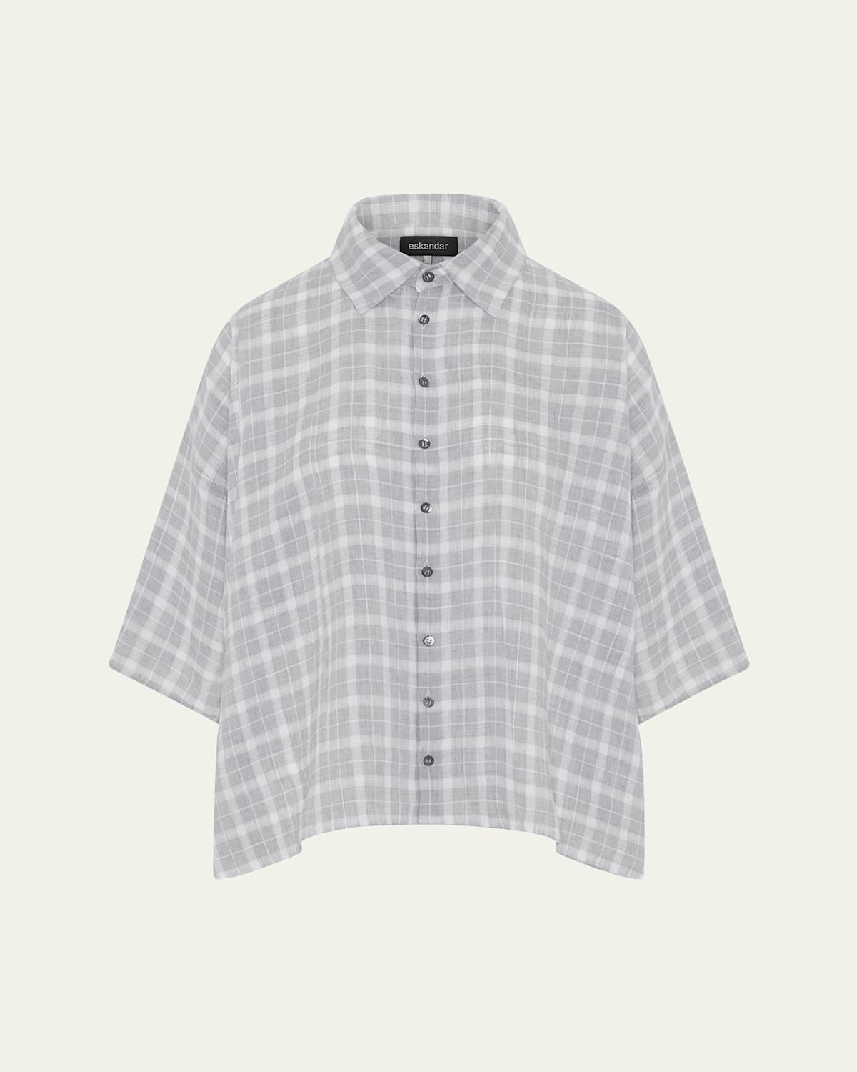Sloped-Shoulder Wide A-Line Short-Sleeve Shirt With Collar (Mid Length)