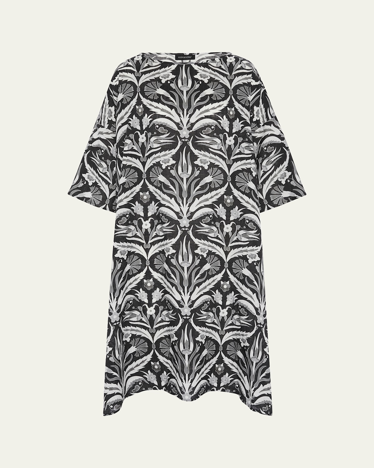 Shop Eskandar Sloped-shoulder Wide A-line Short-sleeve Scoop-neck Dress In Black