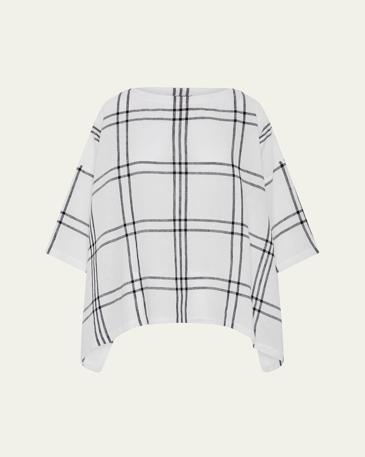 Eskandar Linen Check Tunic Top In White