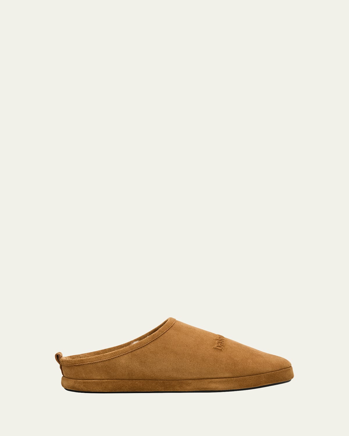 Balenciaga Men's Alaska Suede Embossed-logo Slippers In Camel