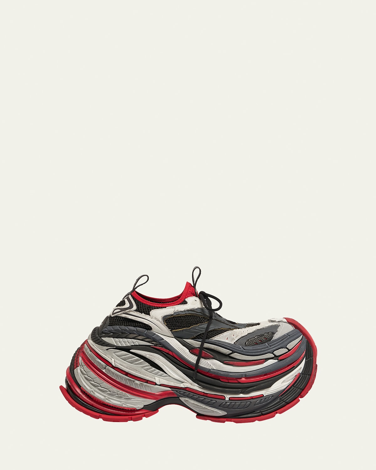 Balenciaga Men's Platform Reduced Trainers In Black/grey/red In Red/wht/gry