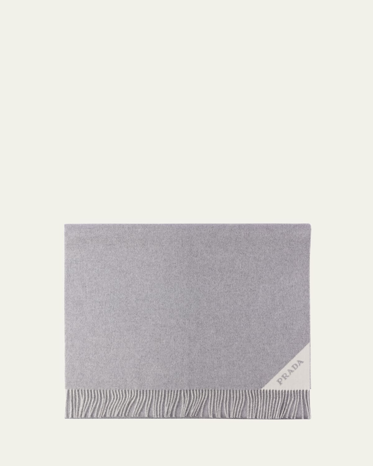 Shop Prada Fringe Cashmere-wool Scarf In F0n8c Grigio Talco