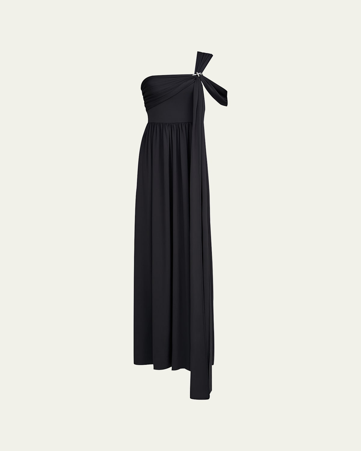 HALSTON ADENA ONE-SHOULDER DRAPED JERSEY MAXI DRESS 