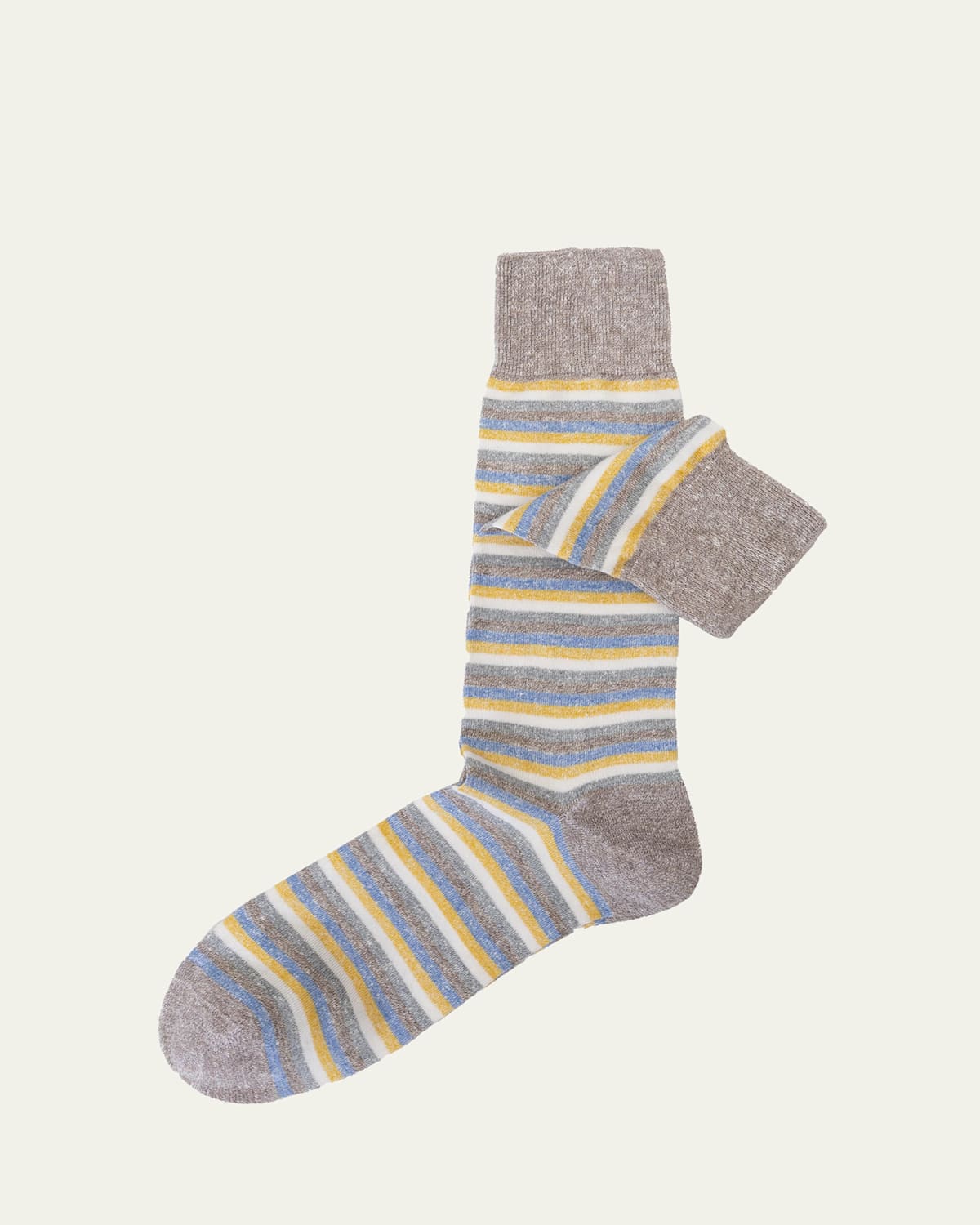 Men's Linen and Cotton Multi-Stripe Crew Socks
