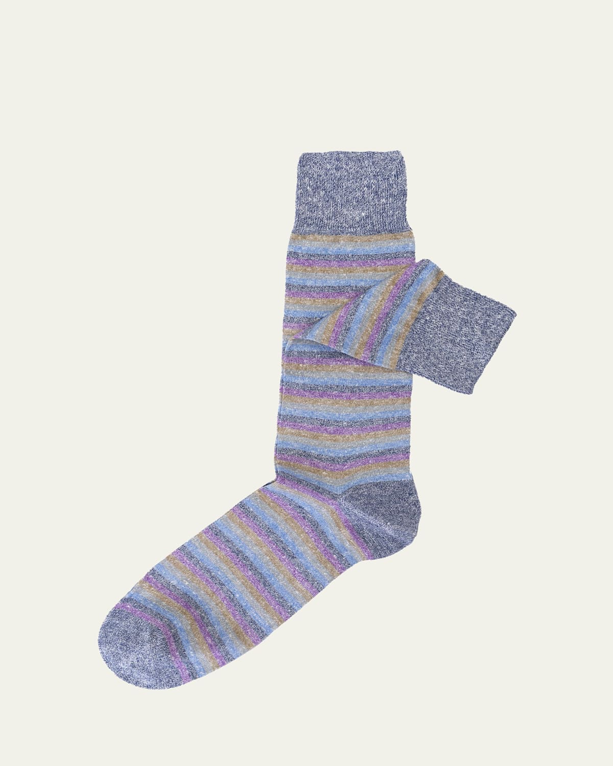 Sozzi Calze Men's Linen and Cotton Multi-Stripe Crew Socks