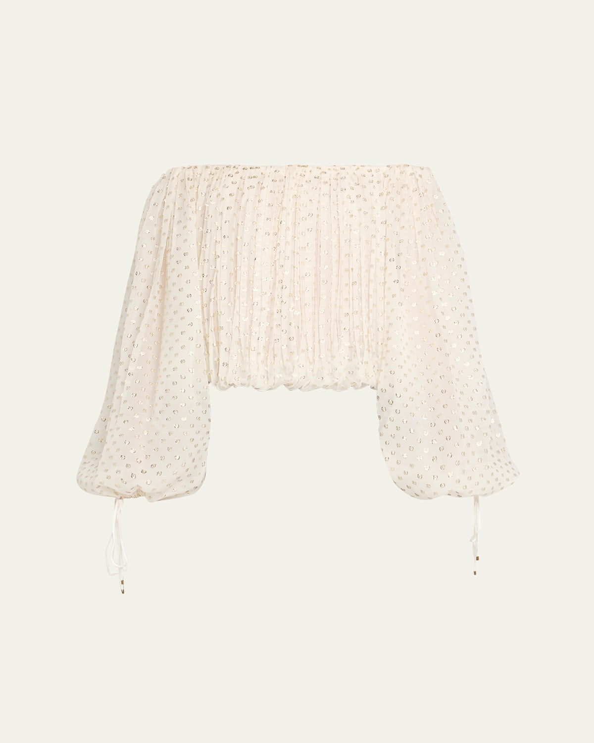 Chloé Gathered Off-the-shoulder Metallic Dot Top In Coconut Milk