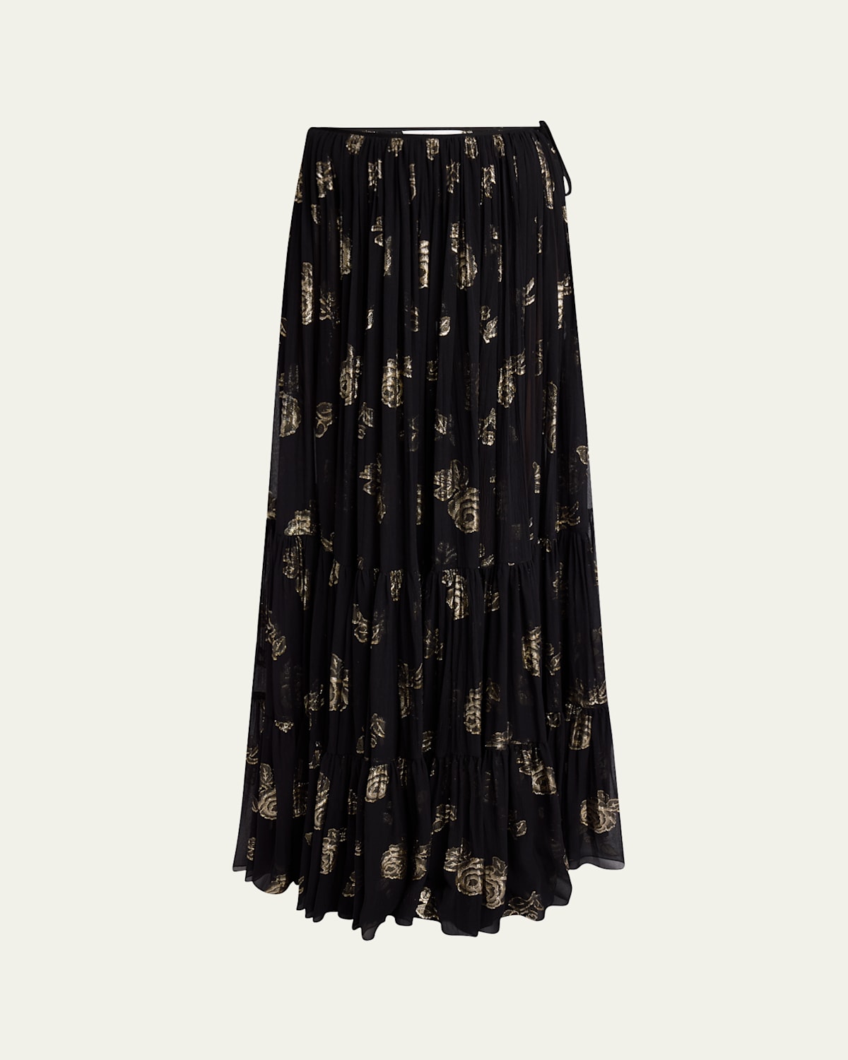 Shop Chloé Long Metallic Roses Lacquard Skirt In Black