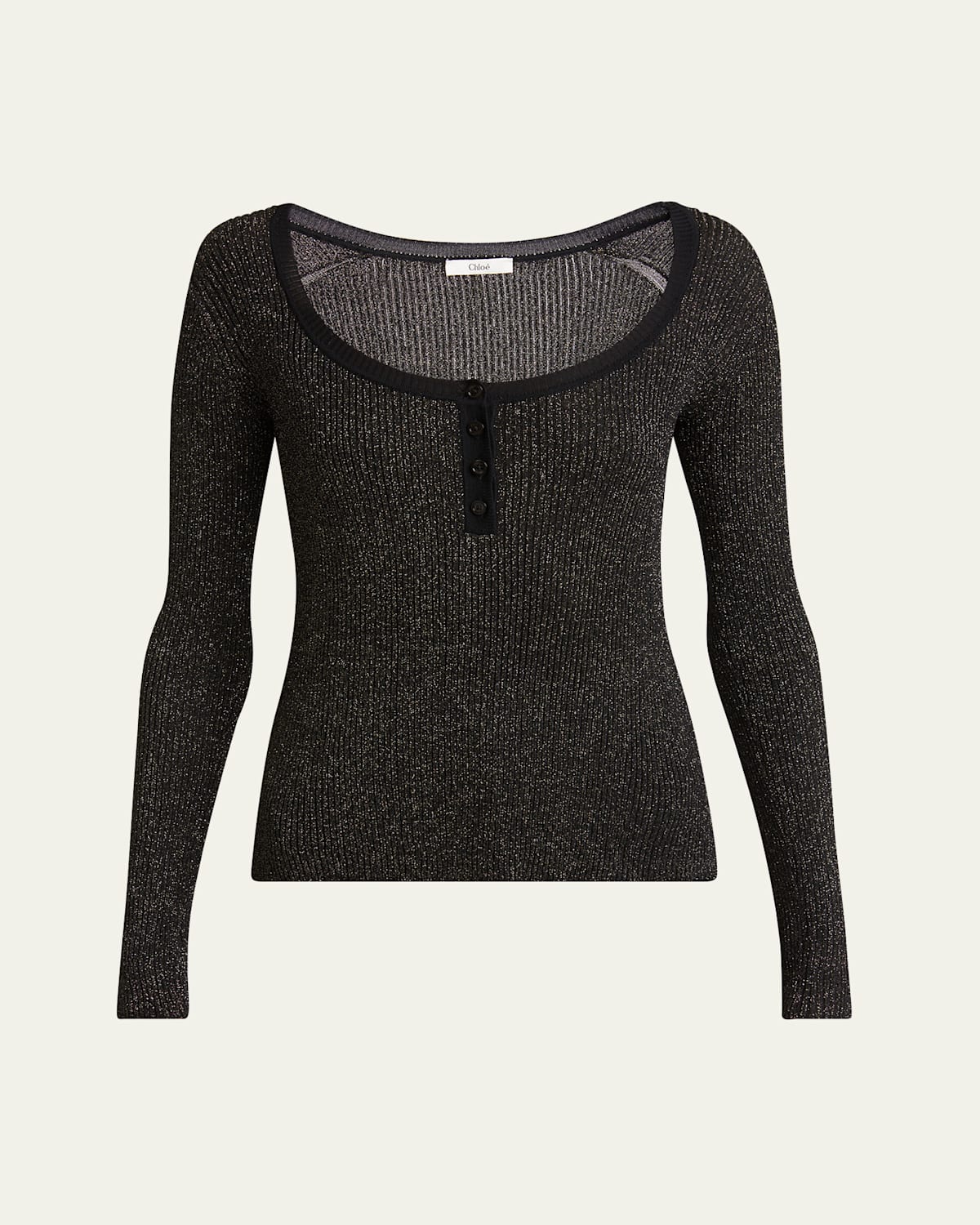CHLOÉ METALLIC KNIT HENLEY TOP 
