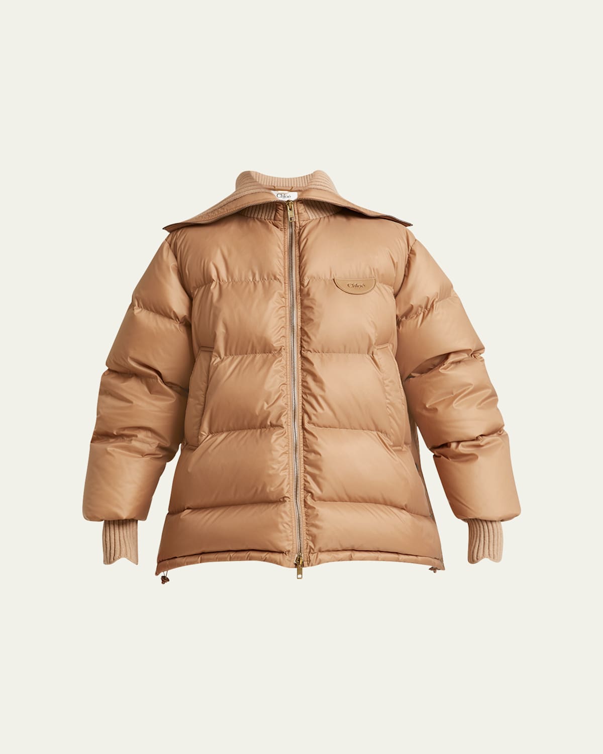 Chloé Puffer Drawcord Coat In Pearl Beige
