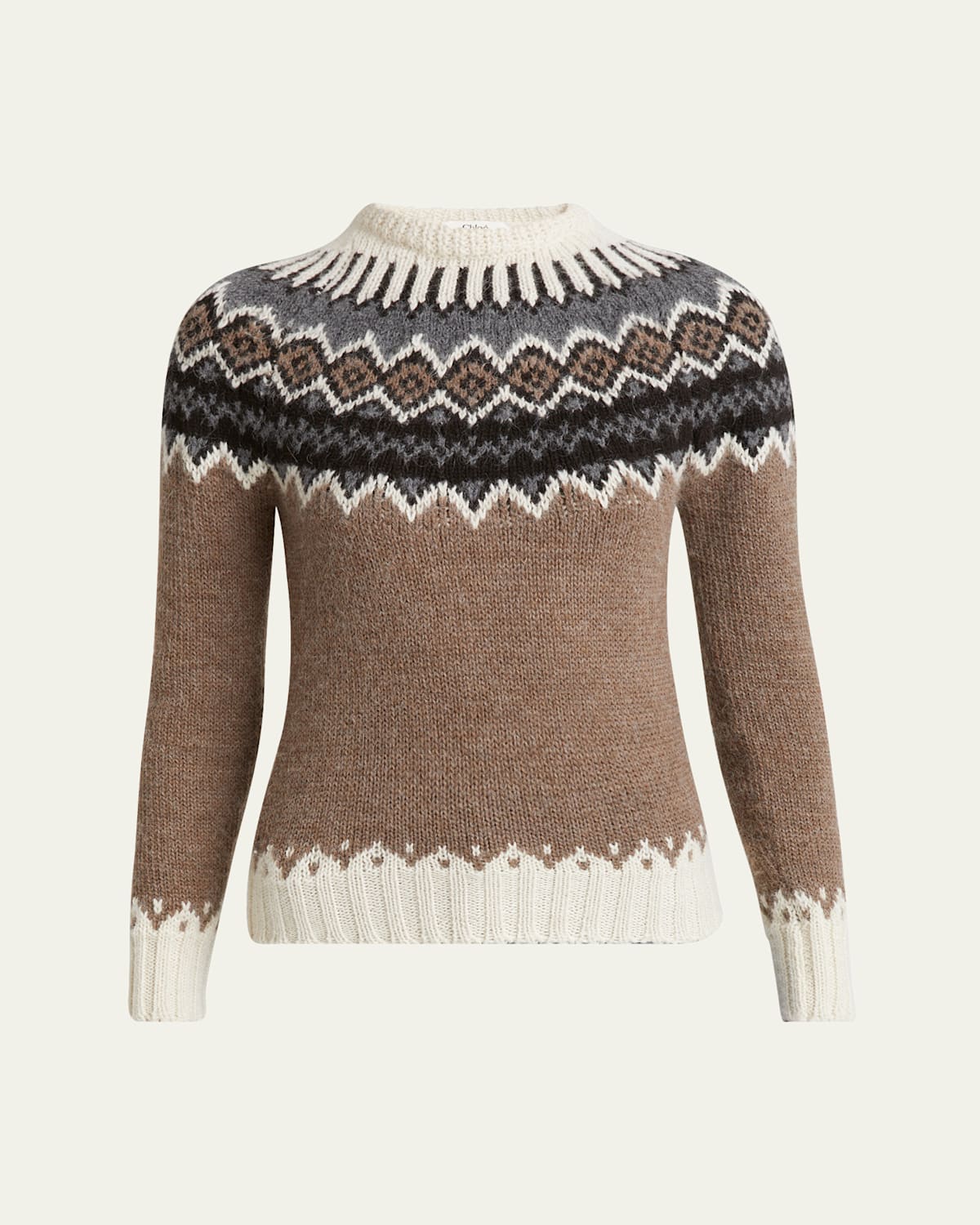Shop Chloé Fair Isle Alpaca Wool Cashmere Sweater In Brown Beige
