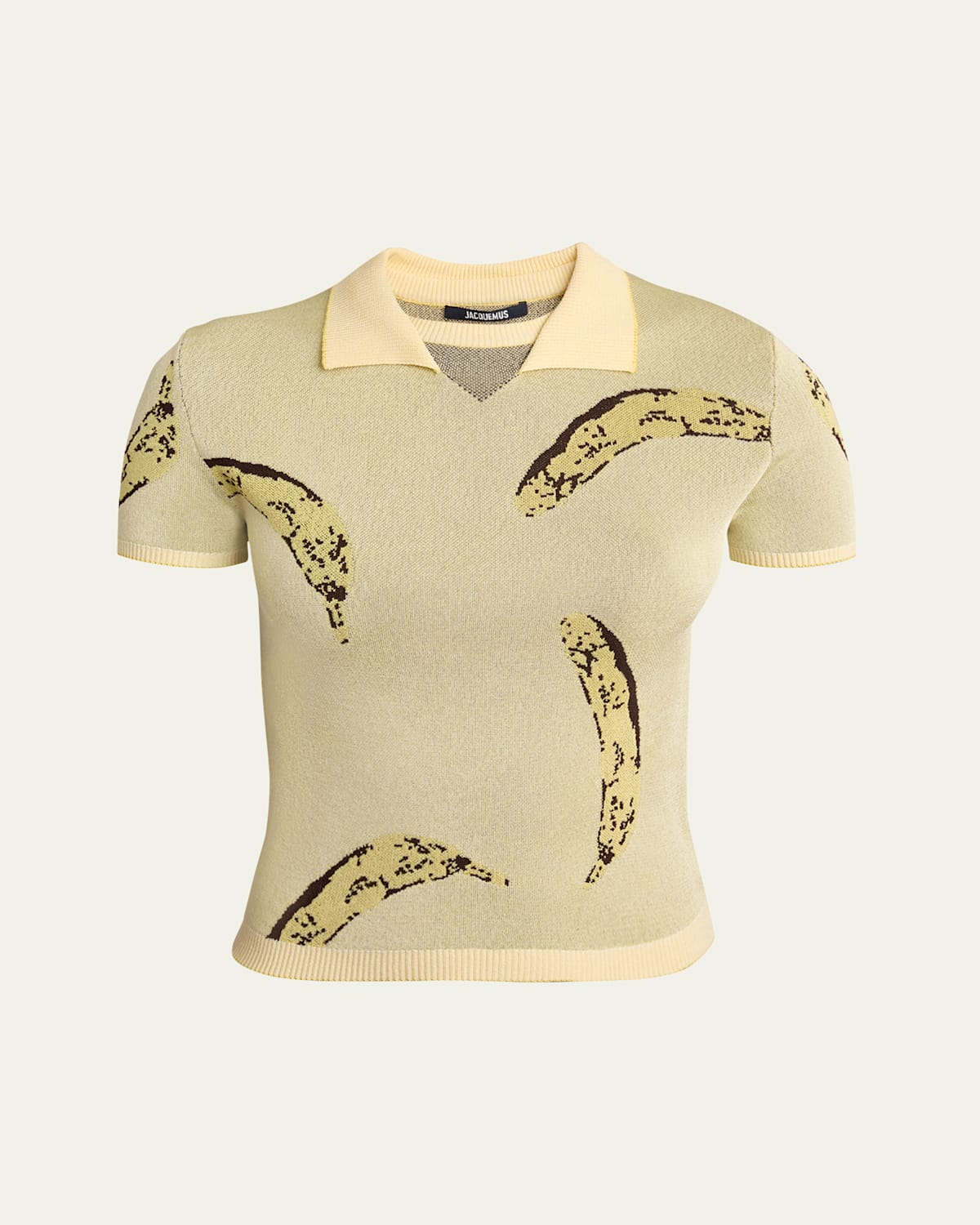 Jacquemus Womens Banana Jacquard Yellow The Marino Banana-print Woven-knitted Polo Top In Banana Jacquard Yellow
