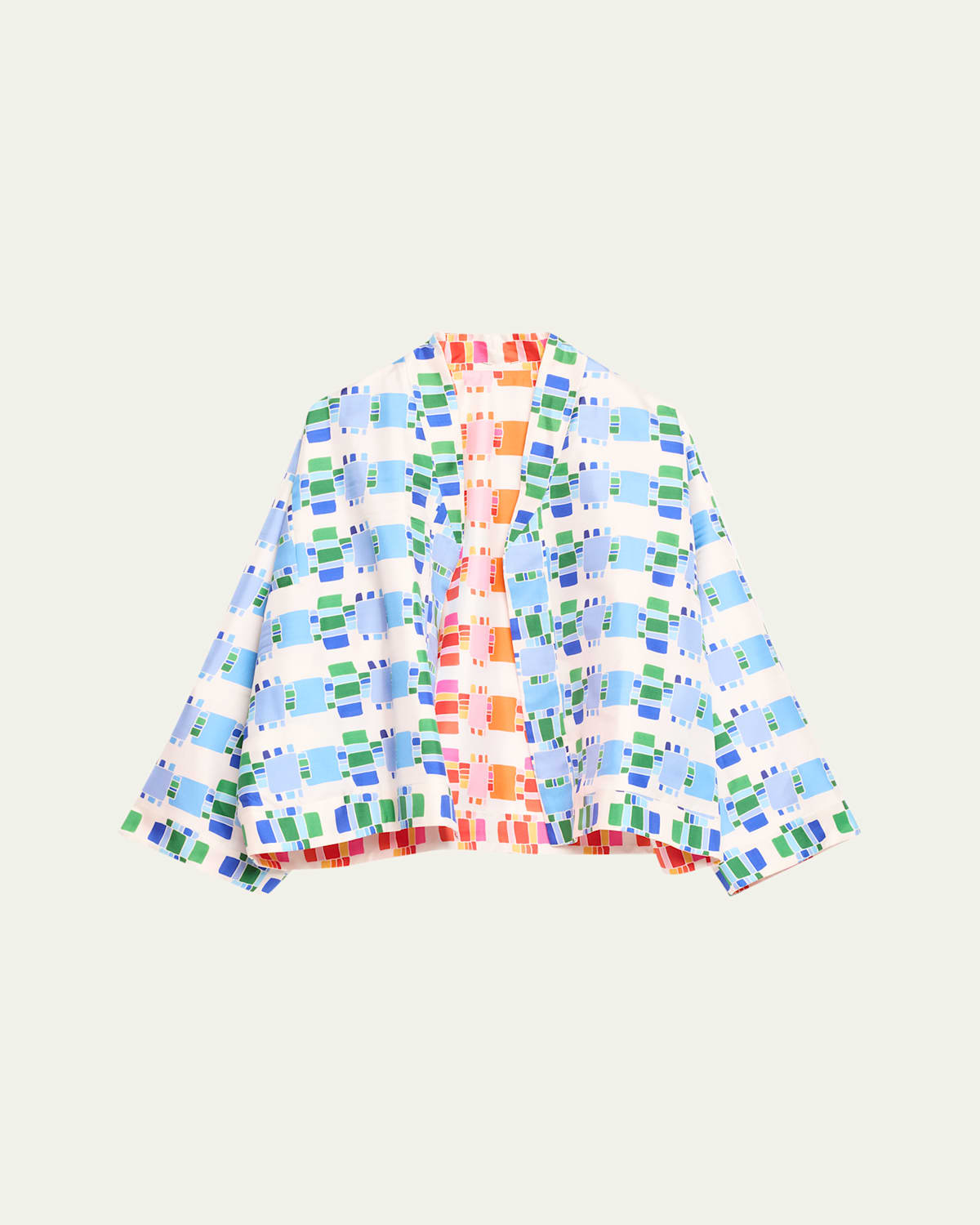 Rianna + Nina Tina Reversible Geometric Kakanias Kimono Jacket In Collier Pinkblue