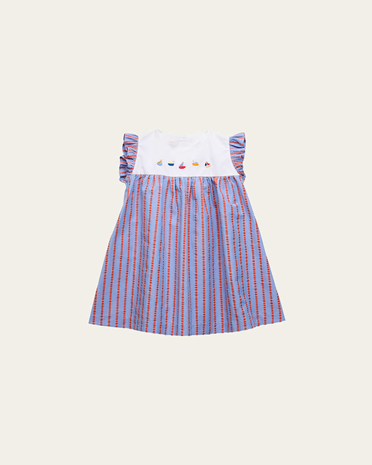 MARIELLA FERRARI GIRL'S STRIPED EMBROIDERED DRESS 