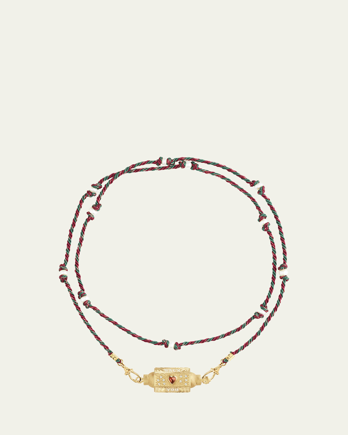 14K Gold Diamond and Garnet Barrel Locket Necklace on Woven Cord
