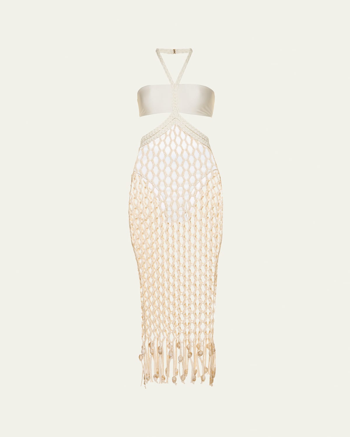 Patbo Open-knit Halter Beach Dress In Off White