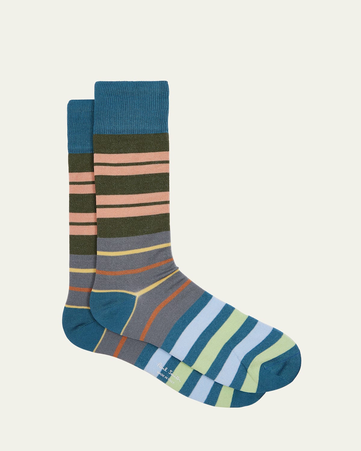 Paul Smith Men's Iacopo Stripe Crew Socks In Petgreen