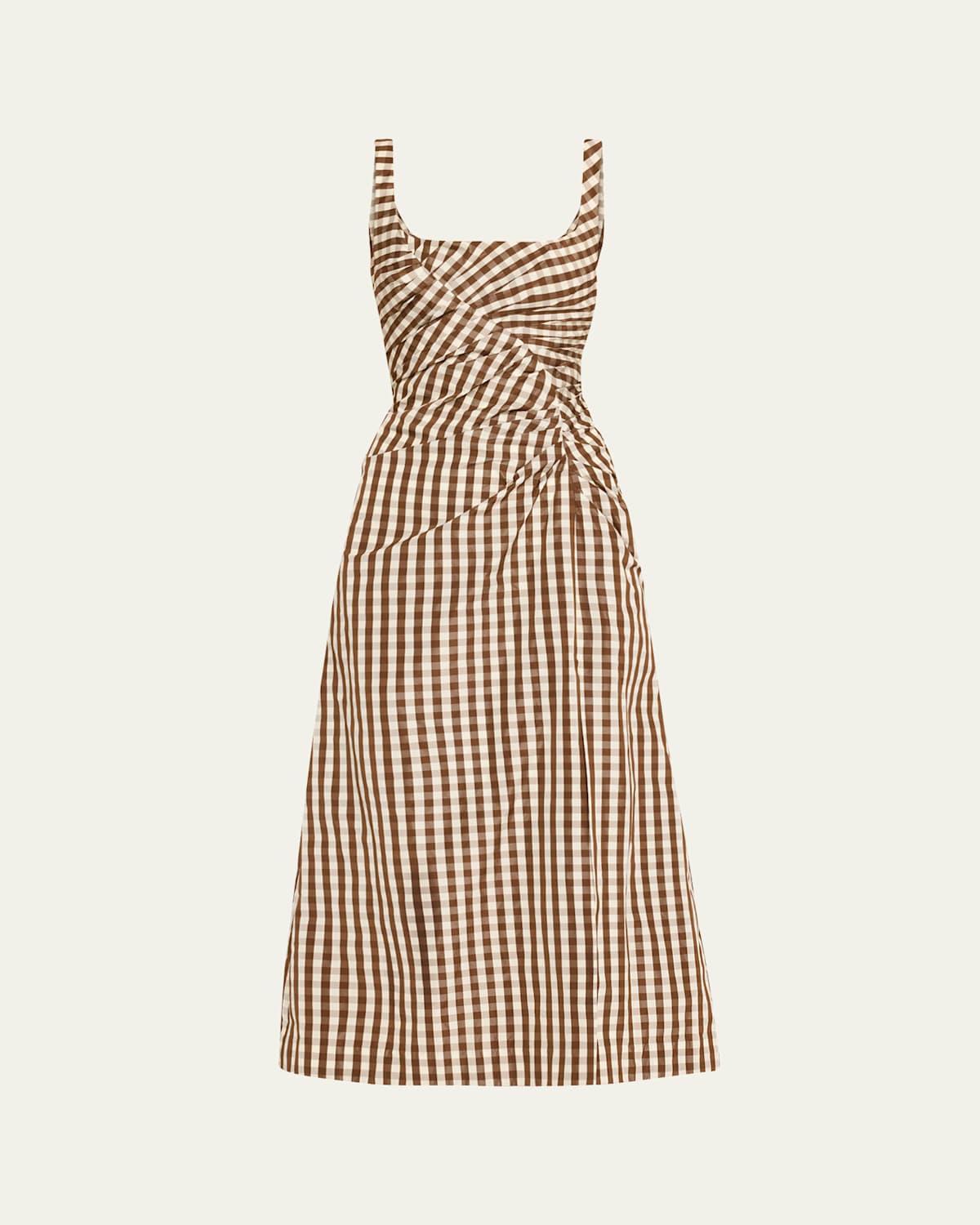 Plaid Taffeta Ruched Sleeveless Midi Dress