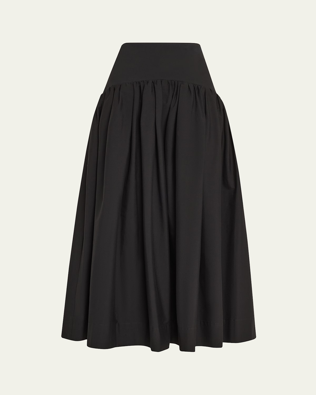 Drop-Waist Gathered Cotton Poplin Midi Skirt