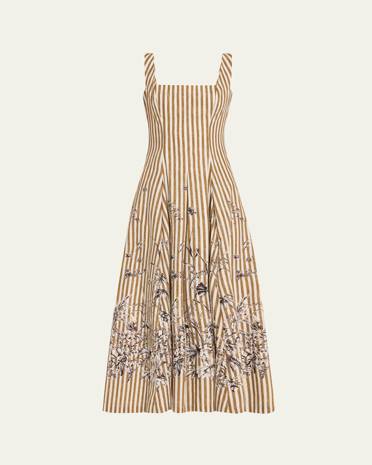 Caitlin Striped Floral-Print Poplin Midi Dress