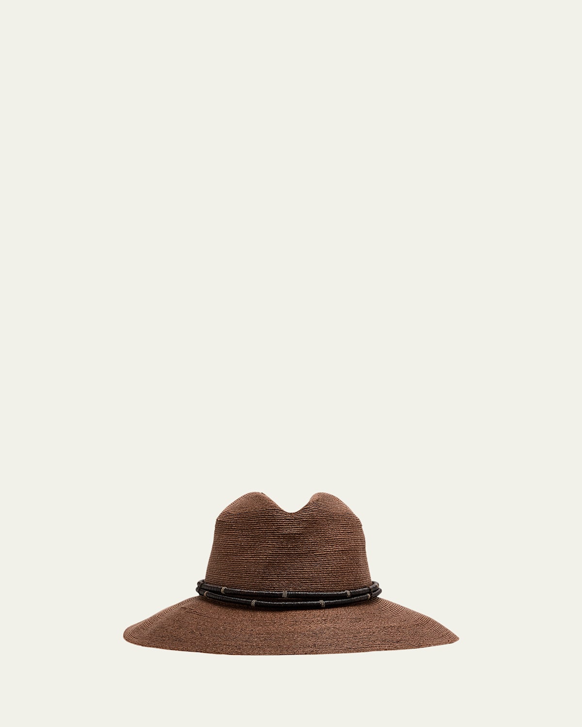 Brunello Cucinelli Hemp Fedora W/ Leather Trim