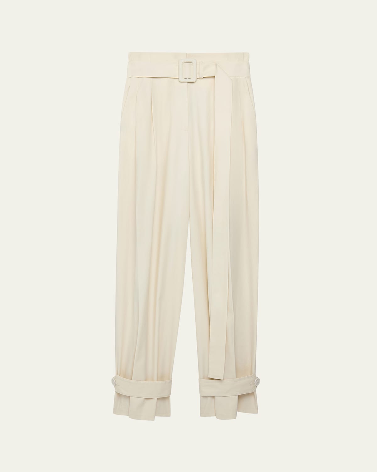 Belted Wide-Leg Tab-Hem Trousers