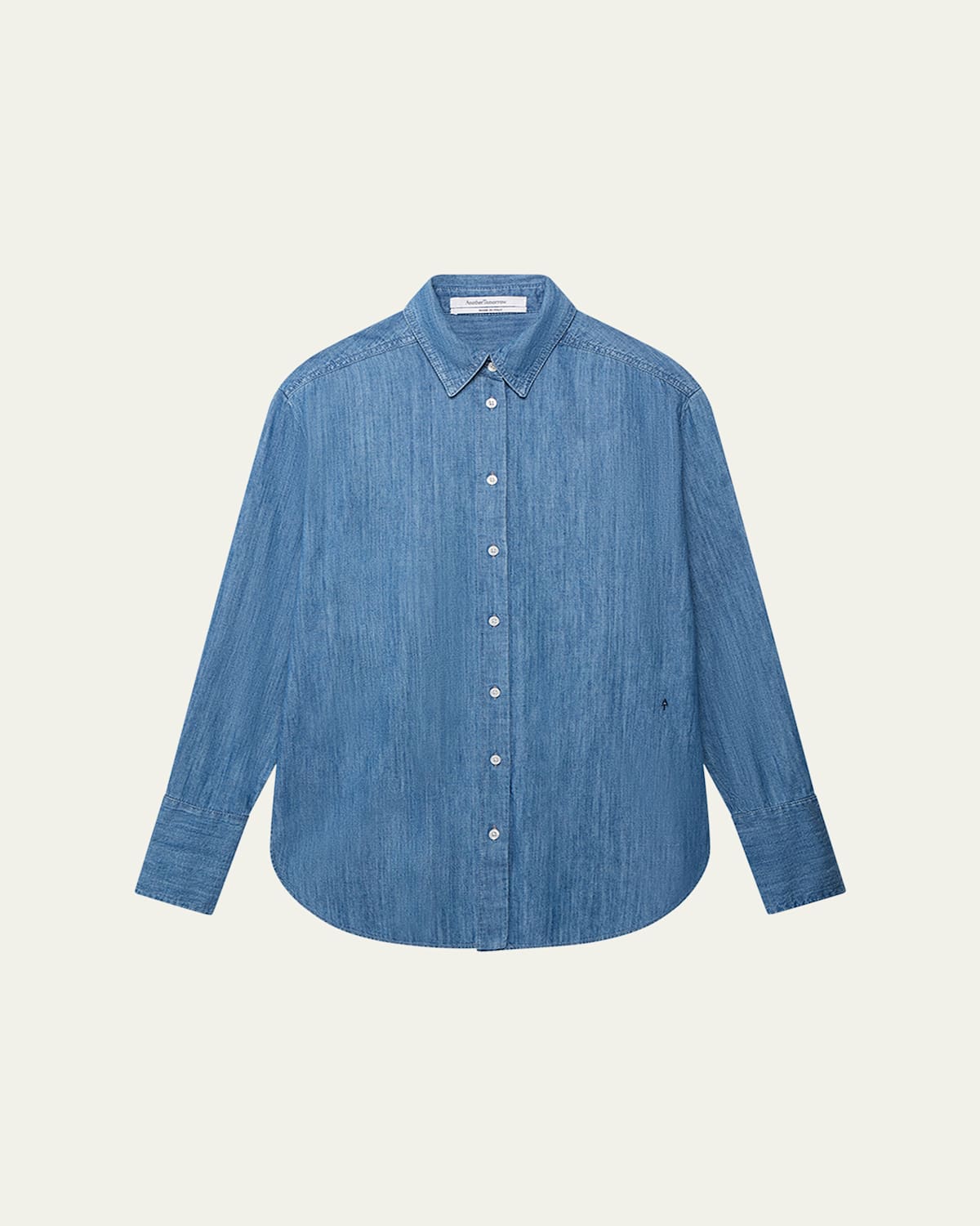 Another Tomorrow Chambray Oversized Button-down Shirt In Medium Blue