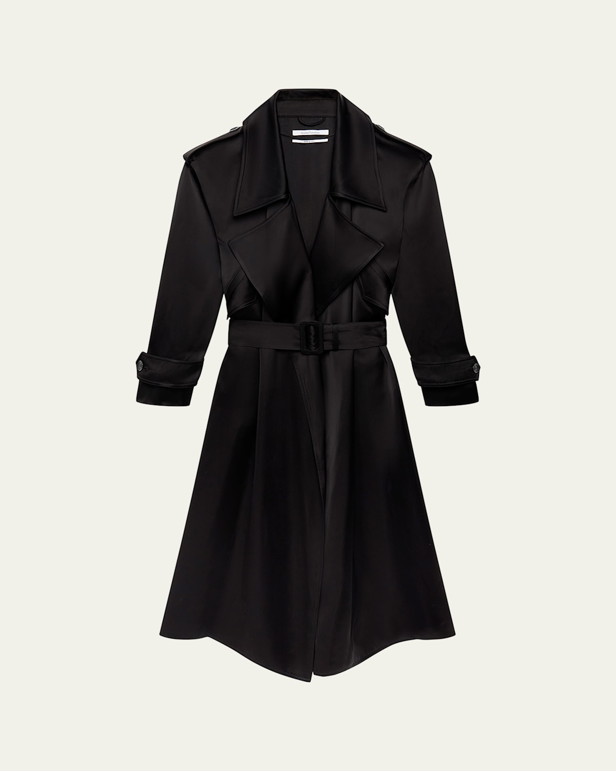 Shop Another Tomorrow Soft Satin Belted Long Trench Coat In Black