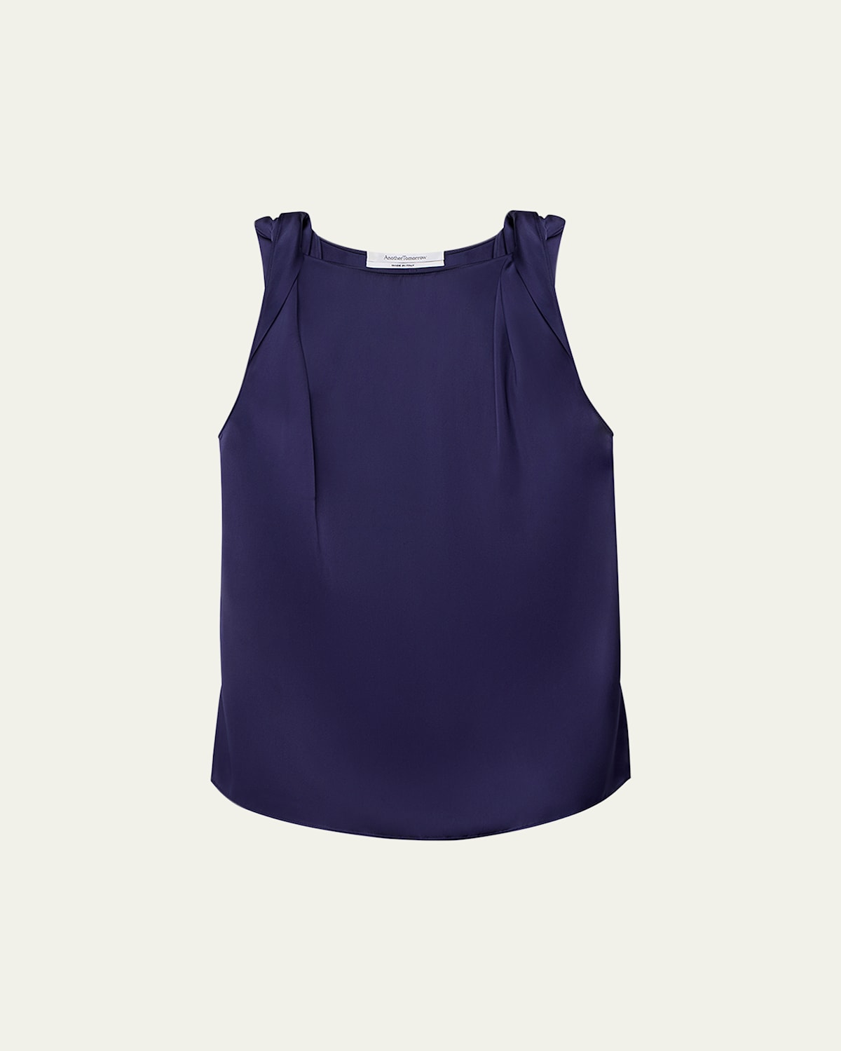Shop Another Tomorrow Twisted-shoulder Satin Tank Top In Indigo