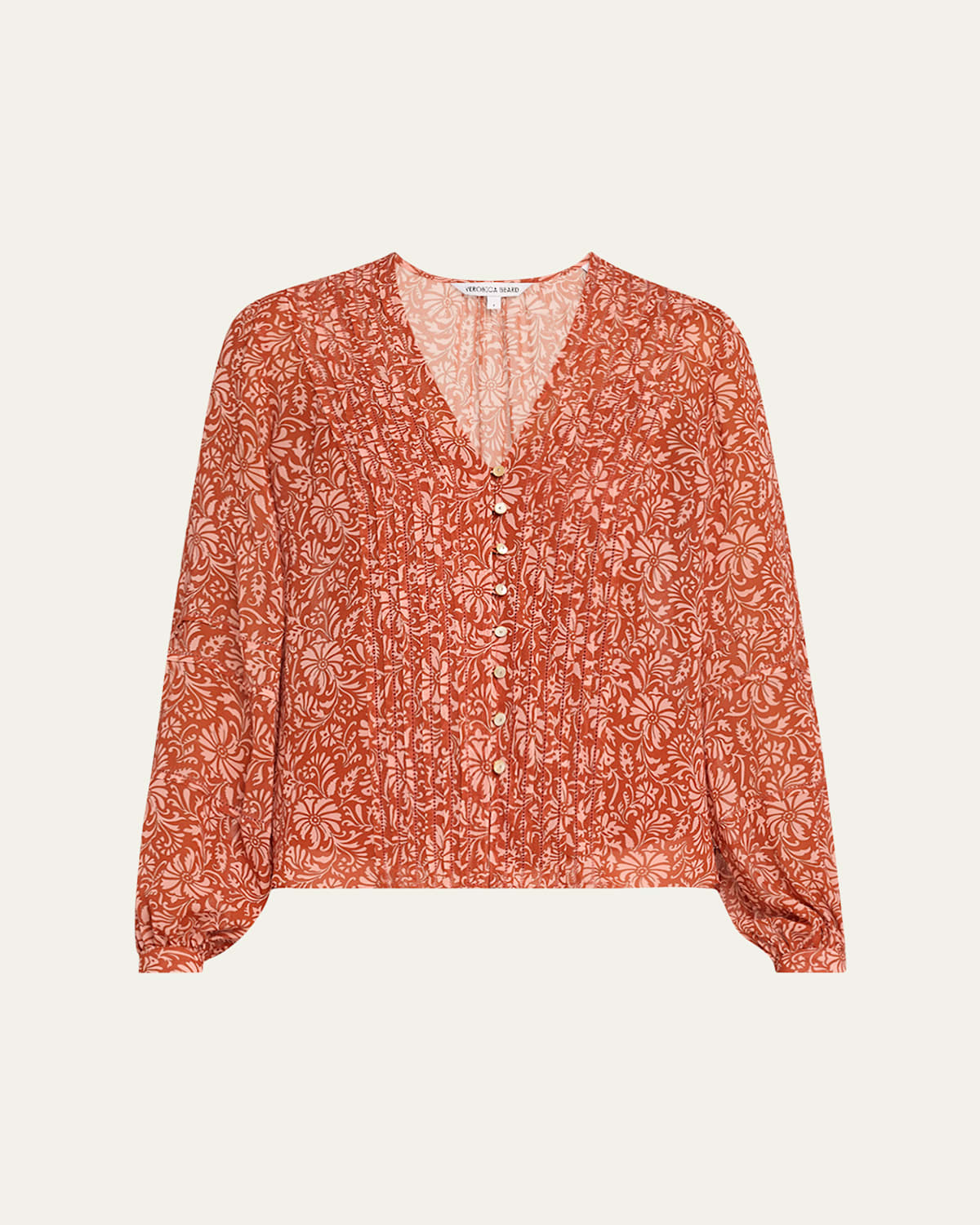 Shop Veronica Beard Calvin Printed Long-sleeve Blouse In Dark Persimmon Multi