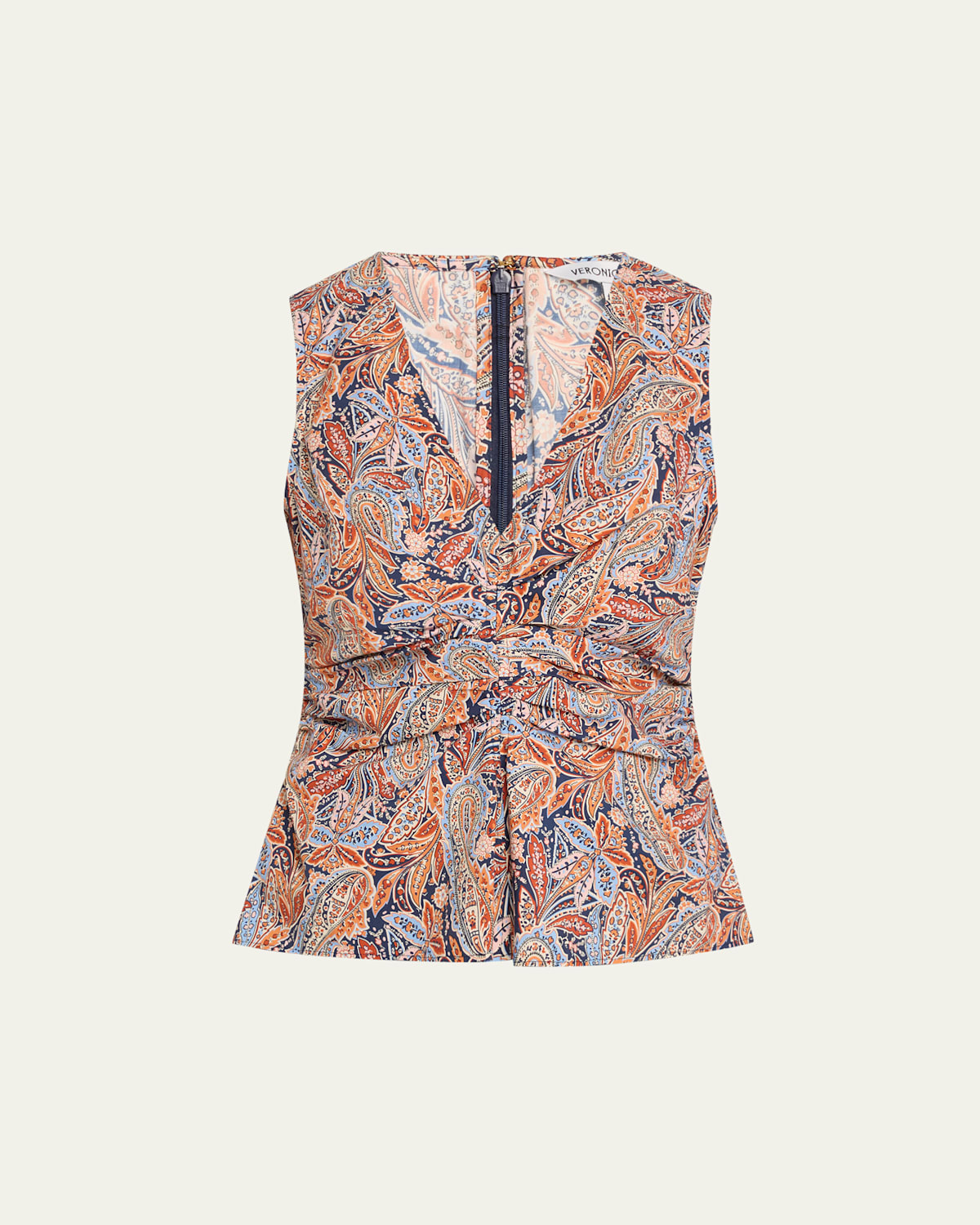 Veronica Beard Aiden Paisley Print Center Ruched Top In Navy Multi