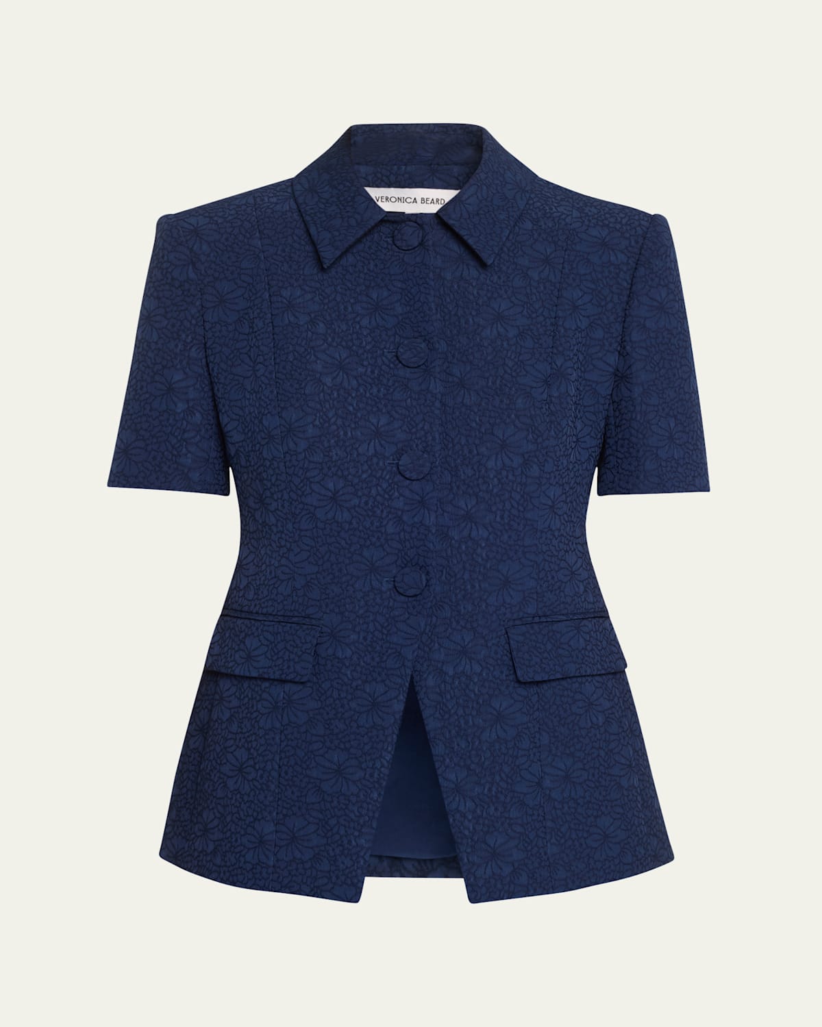 Veronica Beard Bodie Floral Embroidery Elbow Sleeve Dickey Jacket In Navy